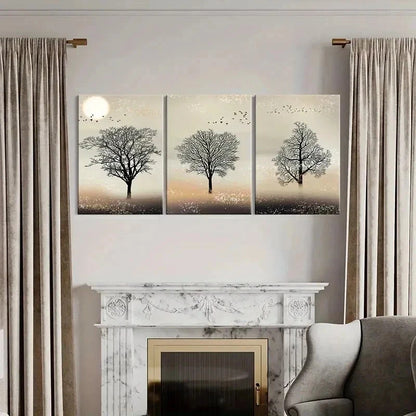 3pcs Trees Under Sunset Simple Style Wall Art Set Canvas Framed 50x70cm - High Quality Print 100% Australian Made Wall Canvas Ready to Hang