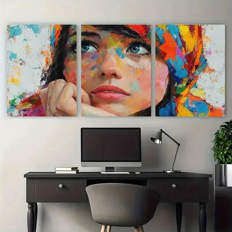3pcs Palette Knife Girl Figure Time Perfect Wall Art Set Canvas Framed 50x70cm - High Quality Print 100% Australian Made Wall Canvas Ready to Hang