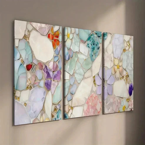 3pcs Colorful Texture Mural Mosaic Floral Wall Art Set Canvas Unframed - High Quality Print 100% Australian Made Wall Canvas - Bella Home Decor