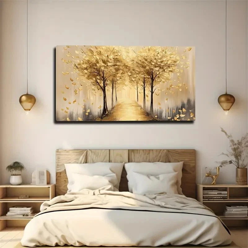 Golden-Yellow Trees Vintage Wall Art Canvas Office Home Room Framed 120x60cm