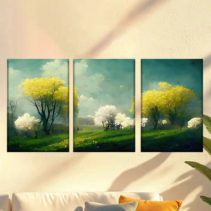 3pcs  Painting of Trees in The Middle of a Field  Wall Art Set Canvas Framed 60x90cm - High Quality Print 100% Australian Made Wall Canvas Ready to Hang - Bella Home Decor