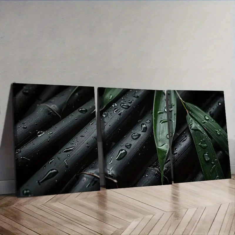 3pcs Bamboo Forest Night Scene Wall Art Set Canvas Framed 50x70cm - High Quality Print 100% Australian Made Wall Canvas Ready to Hang - Bella Home Decor