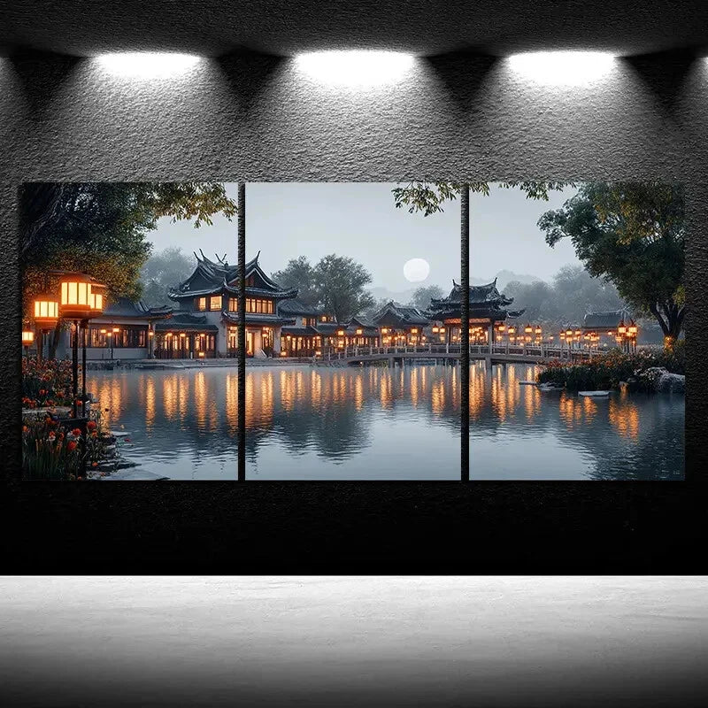 3pcs Beautiful Estate Full Moon Metal Print Ready to Hang Art - Bella Home Decor