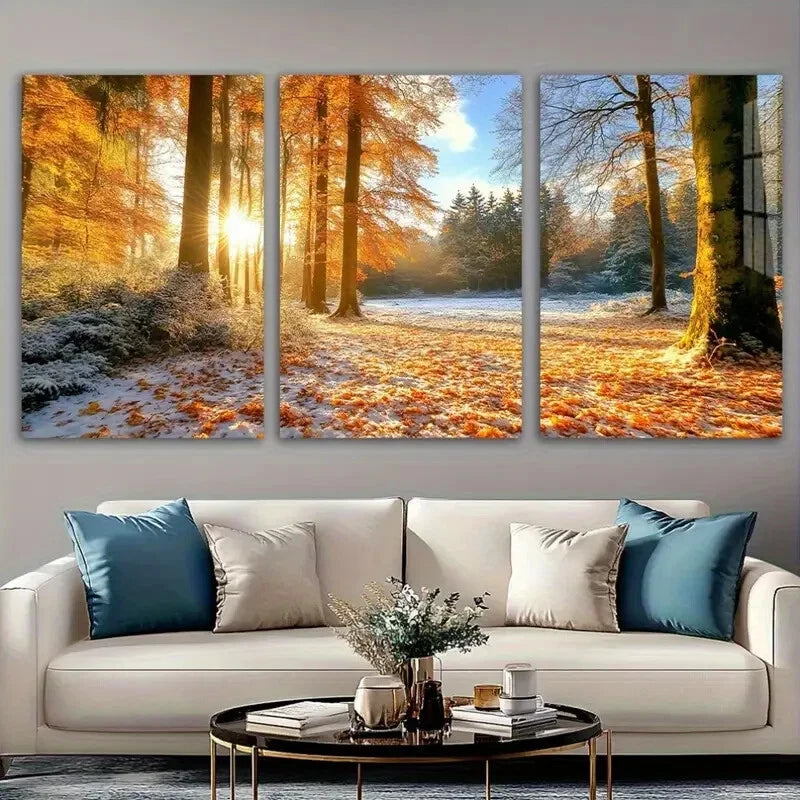 3pcs Stunning Sunset Forest Nature Metal Print Ready to Hang Art - Bella Home Decor