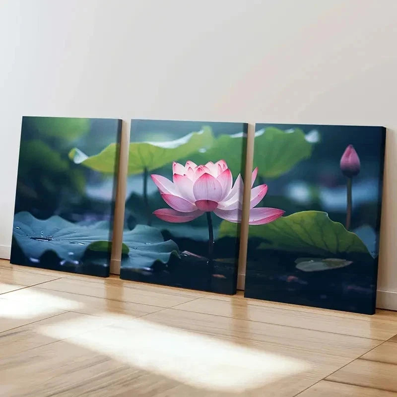 3pcs Serene for Lotus Flower & Water Lilies Wall Art Set Canvas Framed 60x90cm - High Quality Print 100% Australian Made Wall Canvas Ready to Hang