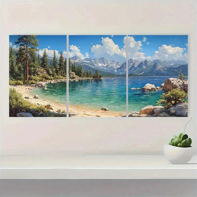 3pcs Tahoe Lake California Landscape Perfect Wall Art Set Canvas Framed 50x70cm - High Quality Print 100% Australian Made Wall Canvas Ready to Hang - Bella Home Decor