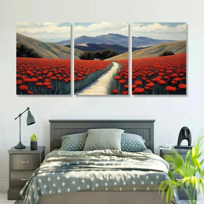 3pcs Elegant Classic Poppy Field Metal Print Ready to Hang Art - Bella Home Decor