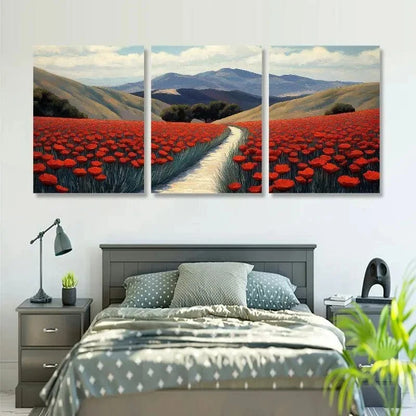 3pcs Elegant Classic Poppy Field Metal Print Ready to Hang Art - Bella Home Decor