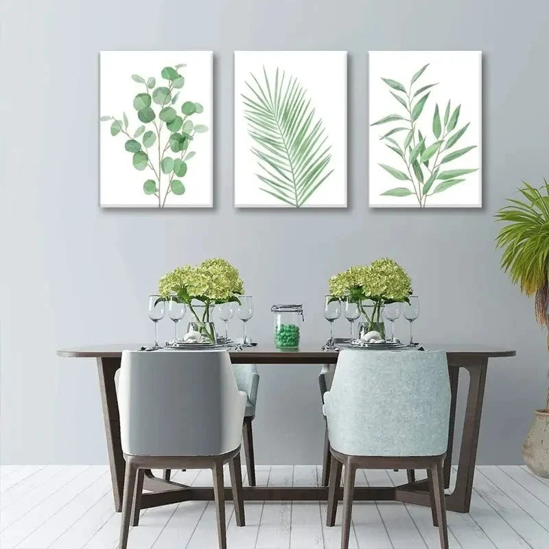 3pcs Sage Green Painting Eucalyptus Leaf Metal Print Ready to Hang Art