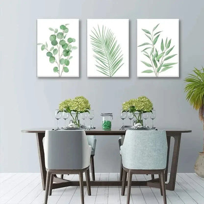 3pcs Sage Green Painting Eucalyptus Leaf Metal Print Ready to Hang Art