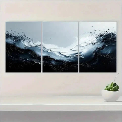 3pcs Minimalist Gray and Black Textured BT Wall Art Set Canvas Unframed - High Quality Print 100% Australian Made Wall Canvas