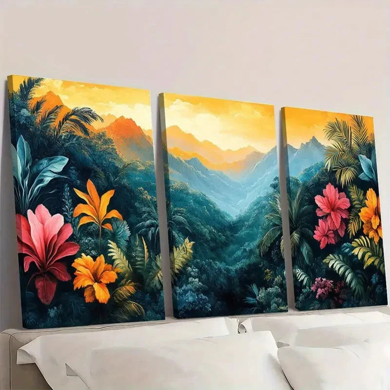 3pcs Bohemian Style Tropical Jungle Abstract Wall Art Set Canvas Framed 60x90cm - High Quality Print 100% Australian Made Wall Canvas Ready to Hang - Bella Home Decor