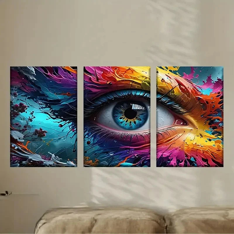 3pcs Colorful Eye with a Splash of Paint Wall Art Set Canvas Framed 50x70cm - High Quality Print 100% Australian Made Wall Canvas Ready to Hang - Bella Home Decor