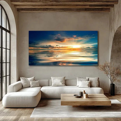 Tranquil Sea Sunset Scene Wall Art canvas office home room framed 120x60cm