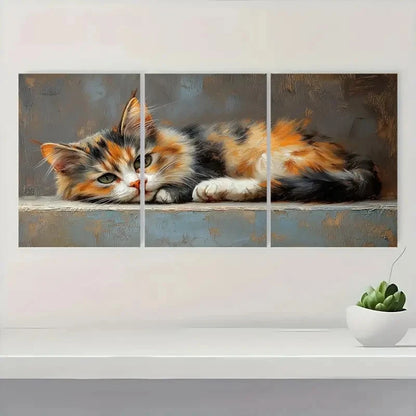 3pcs  Calico Cat  Vibrant Colors VC  Wall Art Set Canvas Framed 60x90cm - High Quality Print 100% Australian Made Wall Canvas Ready to Hang - Bella Home Decor