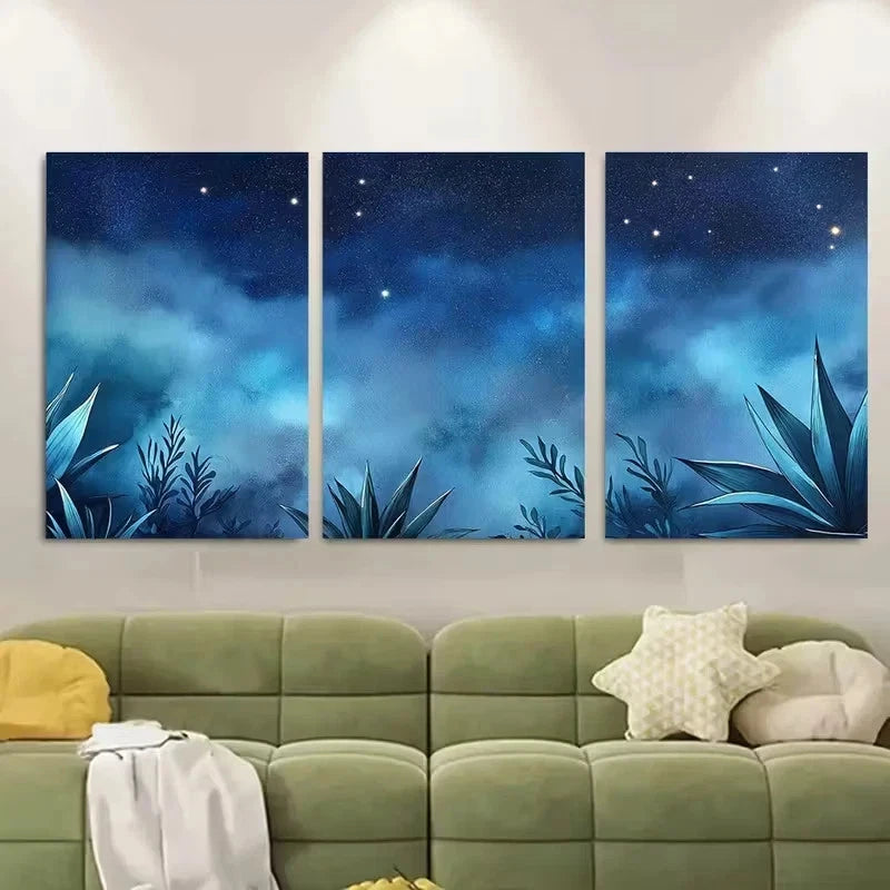 3pcs Agave Plants Under Starlit Sky Wall Art Set Canvas Framed 60x90cm - High Quality Print 100% Australian Made Wall Canvas Ready to Hang - Bella Home Decor