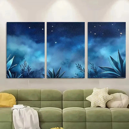 3pcs Agave Plants Under Starlit Sky Wall Art Set Canvas Framed 60x90cm - High Quality Print 100% Australian Made Wall Canvas Ready to Hang - Bella Home Decor