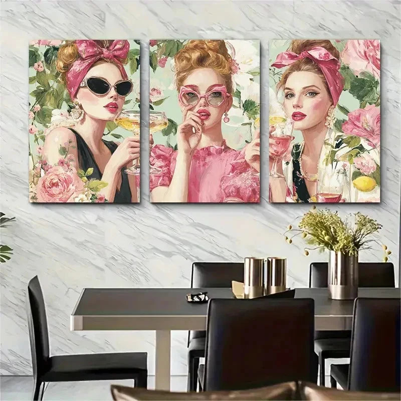 3pcs Champagne Coquette Preppy Décor Perfect   Wall Art Set Canvas Framed 60x90cm - High Quality Print 100% Australian Made Wall Canvas Ready to Hang - Bella Home Decor