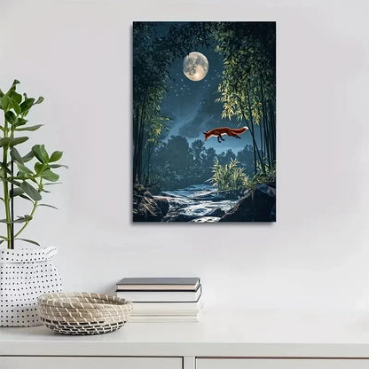 Joyful Red Fox Leaping in Bamboo Groveg 40x60cm Metal Print Ready to Hang - Bella Home Decor
