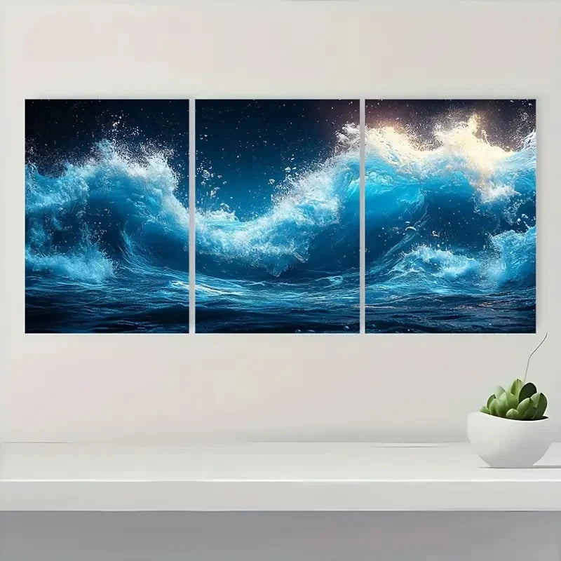 3pcs Underwater Ocean Waves DE     Wall Art Set Canvas Framed 50x70cm - High Quality Print 100% Australian Made Wall Canvas Ready to Hang