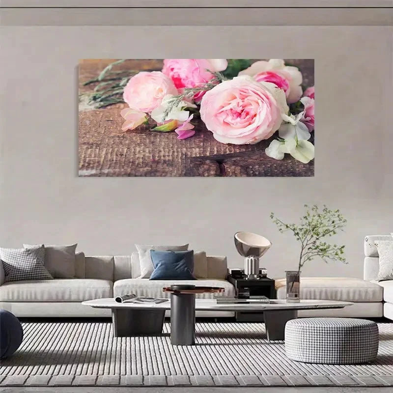 Blooming Roses Pink Rose Wall Art Canvas Office Home Room Framed 120x60cm - Bella Home Decor