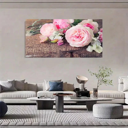 Blooming Roses Pink Rose Wall Art Canvas Office Home Room Framed 120x60cm - Bella Home Decor