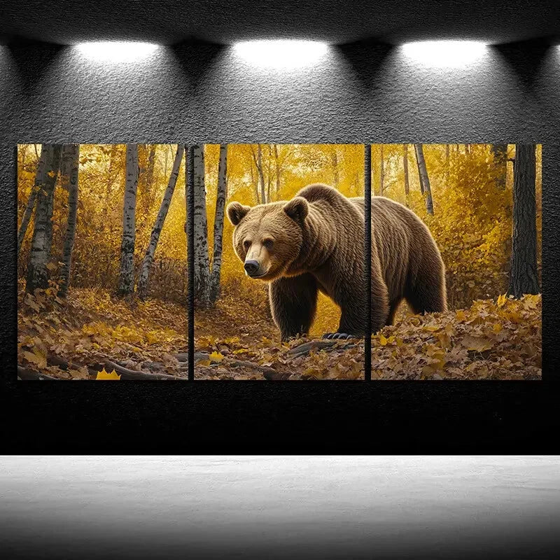 3pcs Featuring Bears in a Forest Metal Print Ready to Hang Art