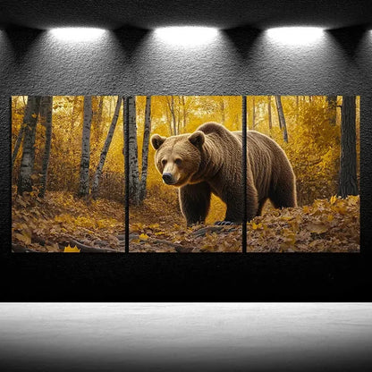 3pcs Featuring Bears in a Forest Metal Print Ready to Hang Art