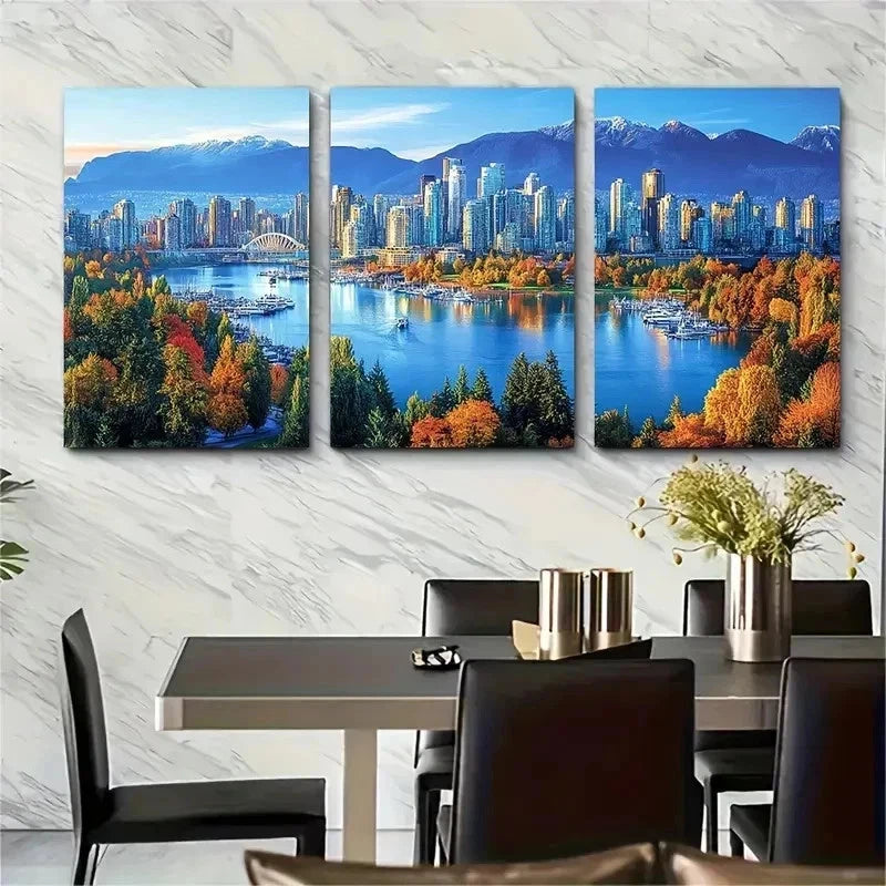 3pcs Vancouver Posters British Columbia Perfect Wall Art Set Canvas Framed 50x70cm - High Quality Print 100% Australian Made Wall Canvas Ready to Hang