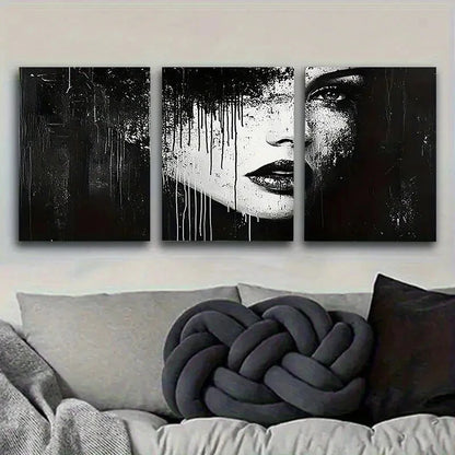 3pcs Monochrome Dripping Portrait Wall Art Set Canvas Framed 50x70cm - High Quality Print 100% Australian Made Wall Canvas Ready to Hang
