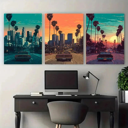3pcs Los Angeles Posters California City Perfect Wall Art Set Canvas Framed 50x70cm - High Quality Print 100% Australian Made Wall Canvas Ready to Hang