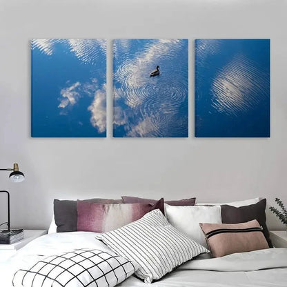 3pcs Blue Lake Scene with Ripples Cloud Duck   Wall Art Set Canvas Framed 50x70cm - High Quality Print 100% Australian Made Wall Canvas Ready to Hang - Bella Home Decor