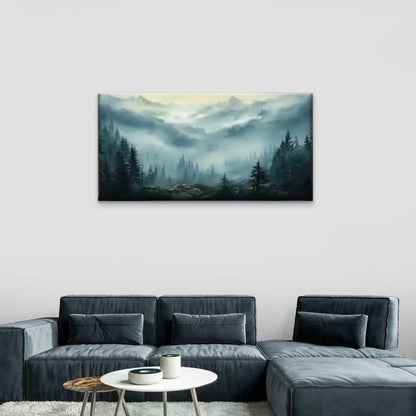 Misty Forest & Foggy Peaks Wall Art Canvas Office Home Room Framed 120x60cm