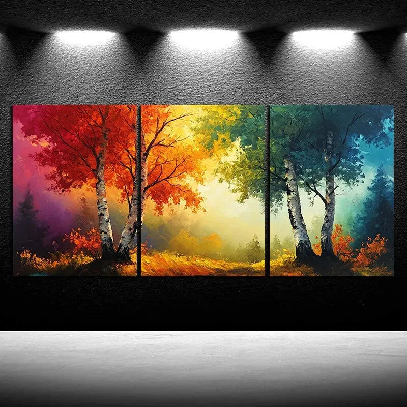 3pcs Painting Colorful Trees Modern Metal Print Ready to Hang Art - Bella Home Decor