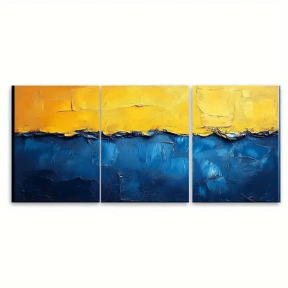 3pcs Vibrant Blue and Yellow Abstract  Wall Art Set Canvas Framed 60x90cm - High Quality Print 100% Australian Made Wall Canvas Ready to Hang