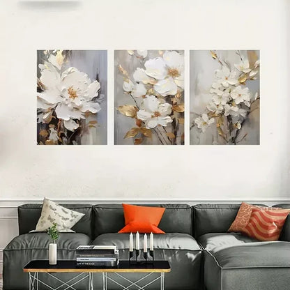 3pcs Abstract White Floral Oil Painting Wall Art Set Canvas Unframed - High Quality Print 100% Australian Made Wall Canvas