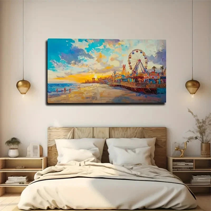 Vibrant Beach Scene Décor Wall Art Canvas Office Home Room Framed 120x60cm