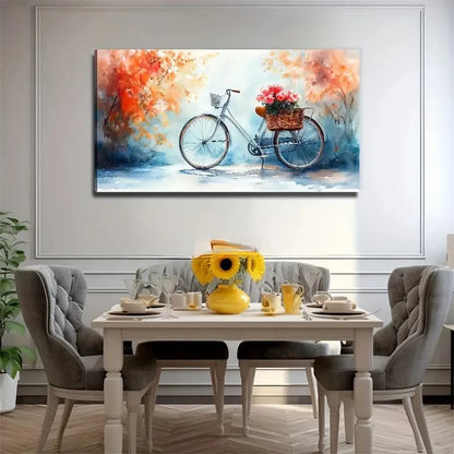 Bicycle Flowers Suitable Wall Art Canvas Office Home Room Framed 120x60cm
