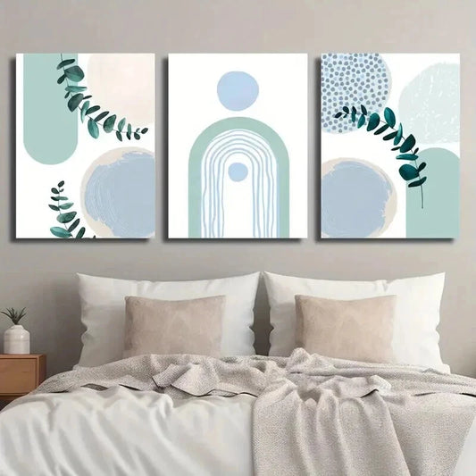 3pcs Modern Nordic Teal Botanical Leaf Wall Art Set Canvas Framed 60x90cm - High Quality Print 100% Australian Made Wall Canvas Ready to Hang