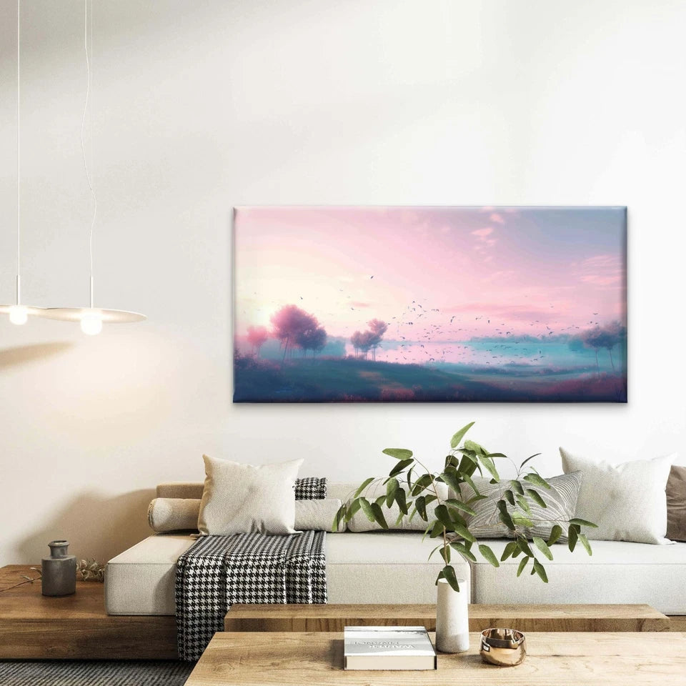 Landscape With Trees Sky Clouds Wall Art Canvas Office Home Room Framed 120x60cm - Bella Home Decor