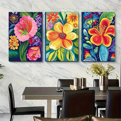 3pcs Vibrant Floral Decor Nature Prefect Wall Art Set Canvas Framed 40x60cm - High Quality Print 100% Australian Made Wall Canvas Ready to Hang