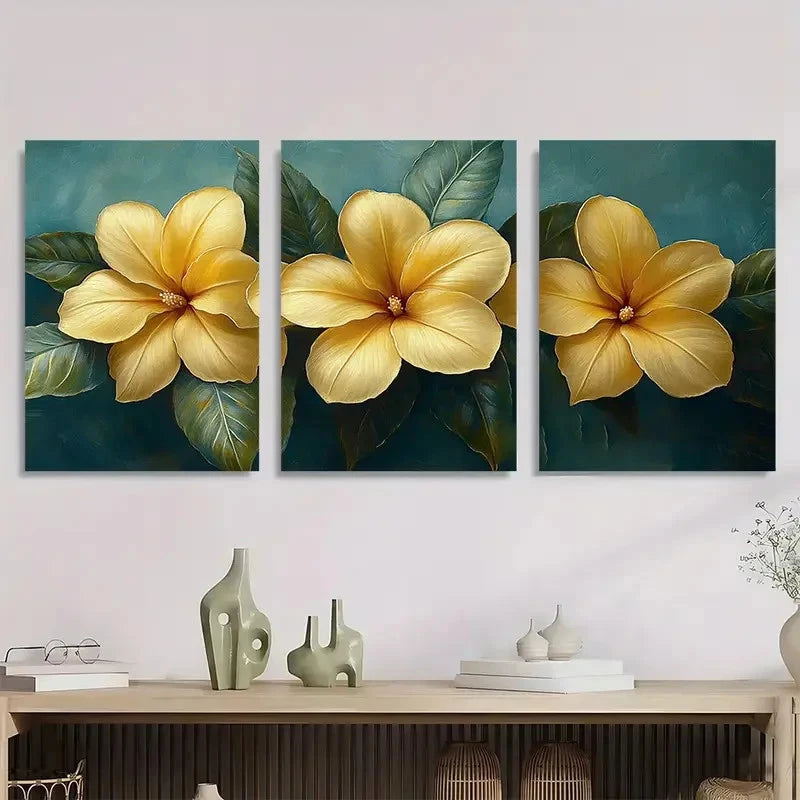 3pcs Allamanda Yellow Flower Tropical Perfect Wall Art Set Canvas Framed 40x60cm - High Quality Print 100% Australian Made Wall Canvas Ready to Hang - Bella Home Decor