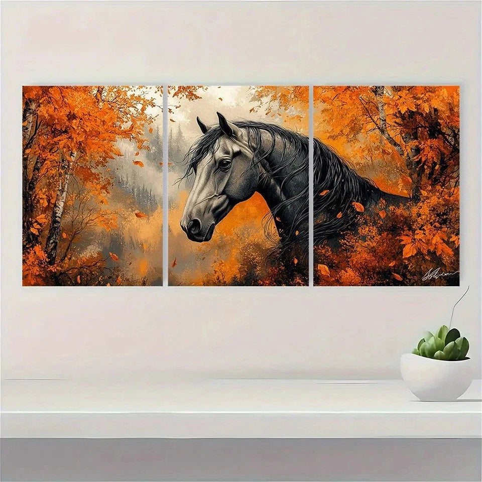 3pcs Modern Vintage Horse Serene Forest Metal Print Ready to Hang Art - Bella Home Decor