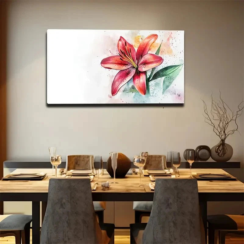 Vibrant Red Lily Watercolor Wall Art canvas office home room framed 120x60cm - Bella Home Decor