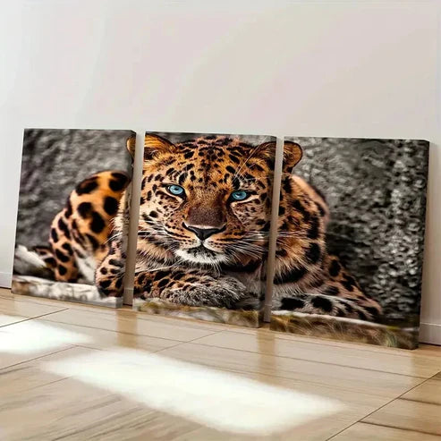 3pcs Blue Eyed Big Cat Wildlife Amur Leopard Wall Art Canvas Unframed - High Quality Print 100% Australian Made Wall Canvas - Bella Home Decor