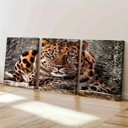 3pcs Blue Eyed Big Cat Wildlife Amur Leopard Wall Art Canvas Unframed - High Quality Print 100% Australian Made Wall Canvas - Bella Home Decor