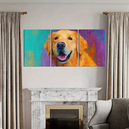 3pcs Artistic Golden Retriever Portrait Vibrant Metal Print Ready to Hang Art - Bella Home Decor