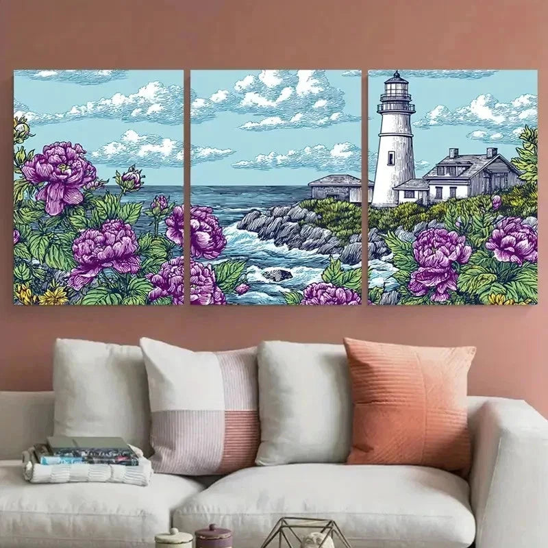 3pcs Vibrant Pink Roses Blue Sky Design Perfect Wall Art Set Canvas Framed 40x60cm - High Quality Print 100% Australian Made Wall Canvas Ready to Hang