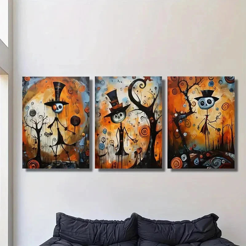 3pcs Pumpkin Surreal Skull Art PS    Wall Art Set Canvas Framed 50x70cm - High Quality Print 100% Australian Made Wall Canvas Ready to Hang