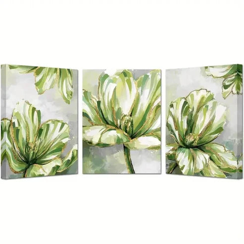 3pcs Modern Gray and Green Botanical Decor Wall Art Canvas Unframed - High Quality Print 100% Australian Made Wall Canvas